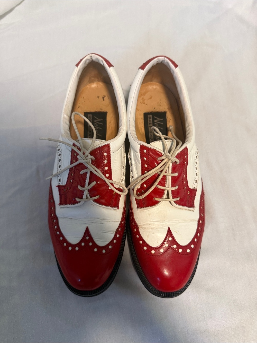 Women's Two-Tone Red & White Athletic-Style Saddle Oxfords